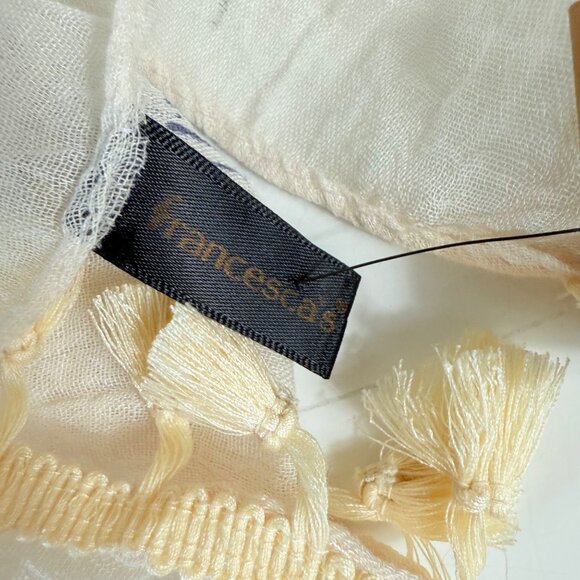 Francescas Lightweight Boho Tassel Scarf Geometric Print Cream Pastel Summer - Picture 8 of 15